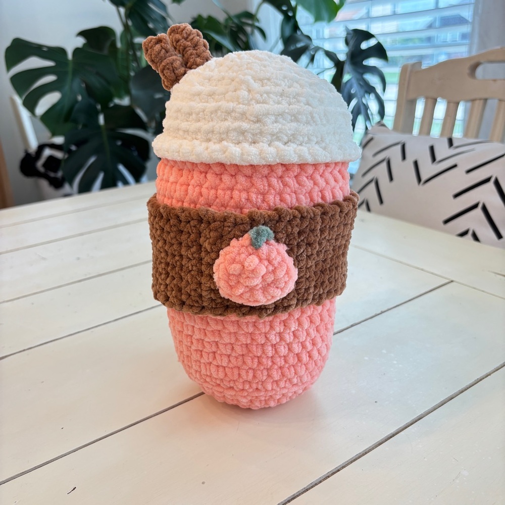 Crochet Pumpkin Latte Plushie Soft Blanket Yarn Handmade